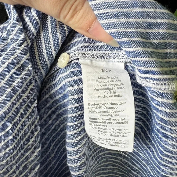J Crew Blue Linen Striped Embroidered Tunic Top Size S - Picture 7 of 7